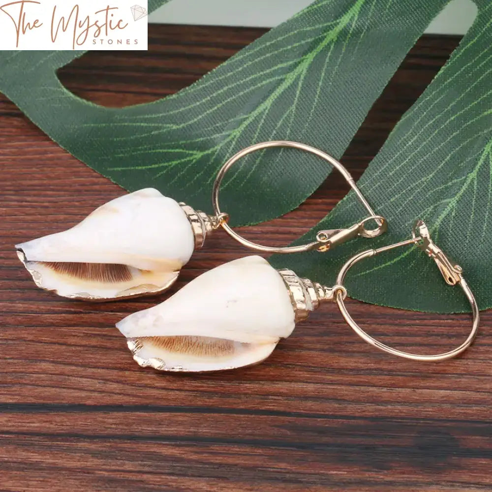 Bohemian Conch Shell Gold Circle Earrings