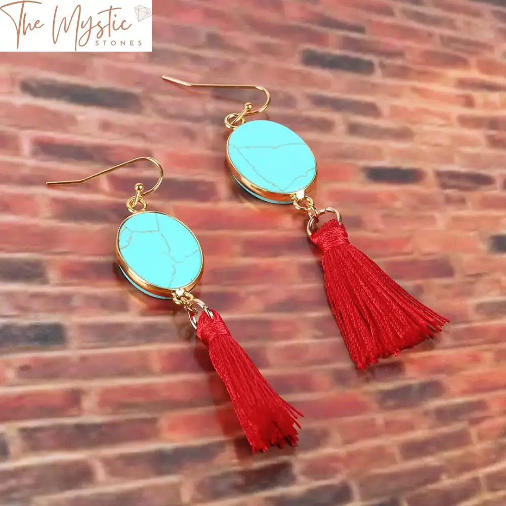 Bohemian Green Howlite Tassel Earrings