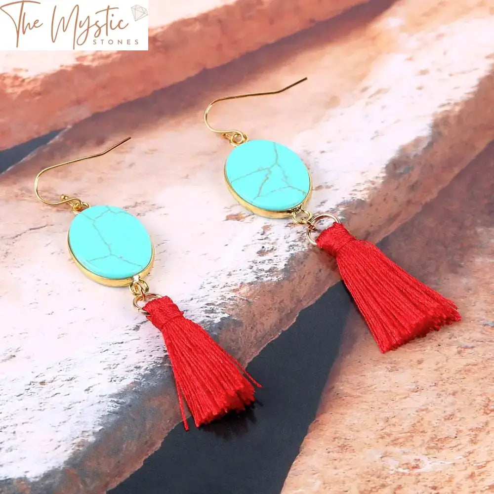 Bohemian Green Howlite Tassel Earrings