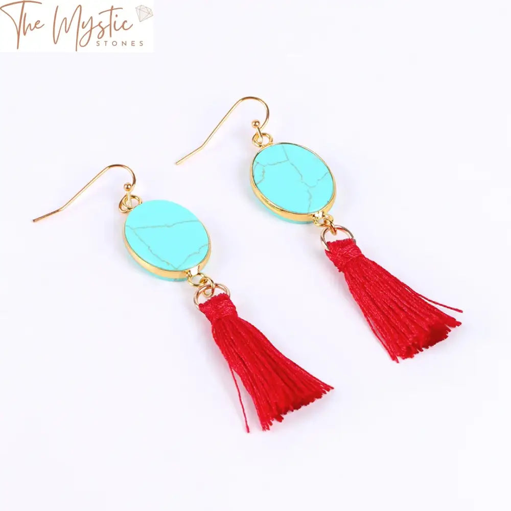 Bohemian Green Howlite Tassel Earrings