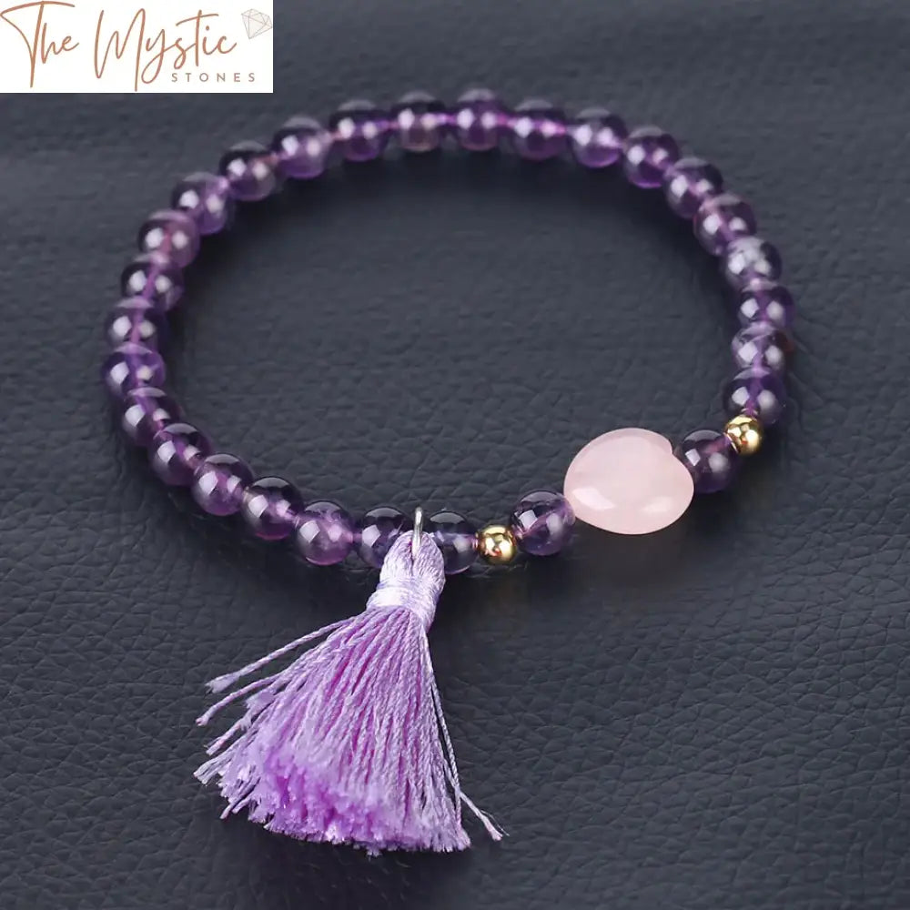 Bohemian Love Heart Chakra Bracelet With Natural Stone Beads And Tassel Charm