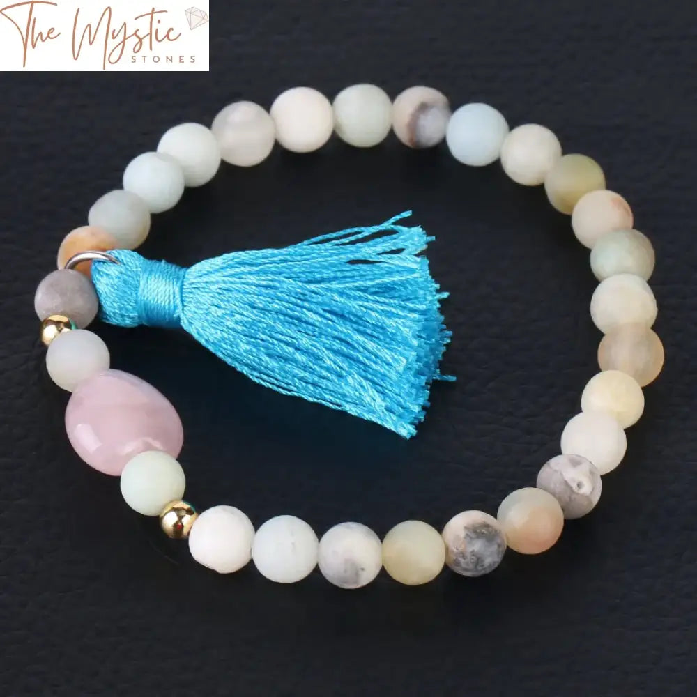 Bohemian Love Heart Chakra Bracelet With Natural Stone Beads And Tassel Charm