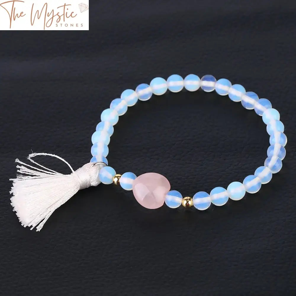 Bohemian Love Heart Chakra Bracelet With Natural Stone Beads And Tassel Charm