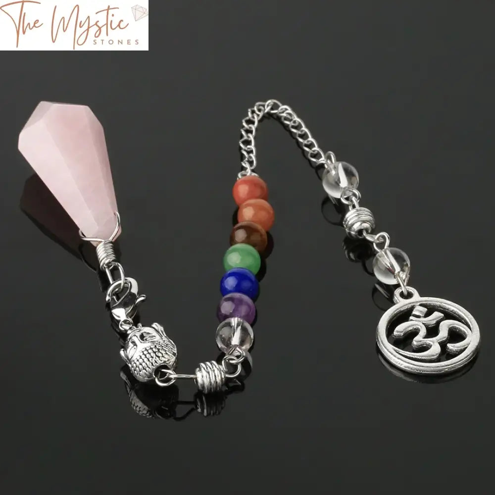 Buddha Head Pink Quartz 7 Chakra Dowsing Pendulum