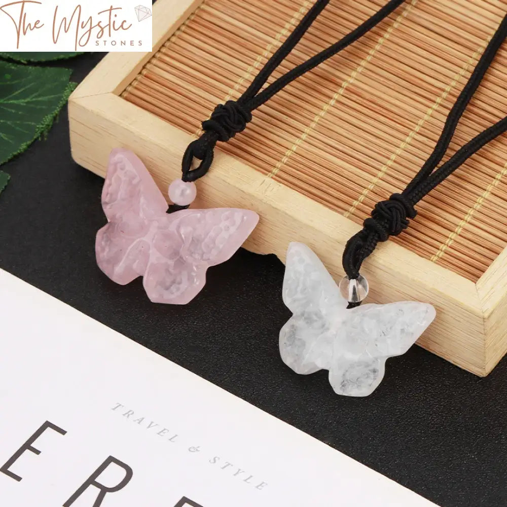 Butterfly Ghost Quartz Pendant Necklace