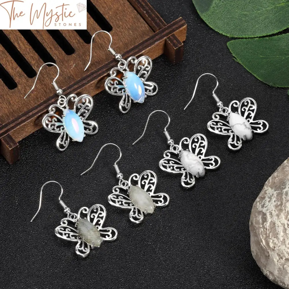 Butterfly Stone Drop Earrings H334