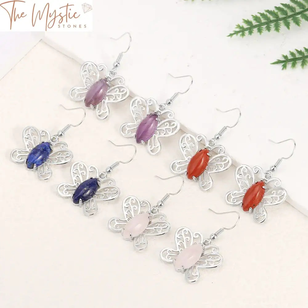 Butterfly Stone Drop Earrings H334