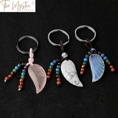 Chakra Angel Wing Gemstone Keychain