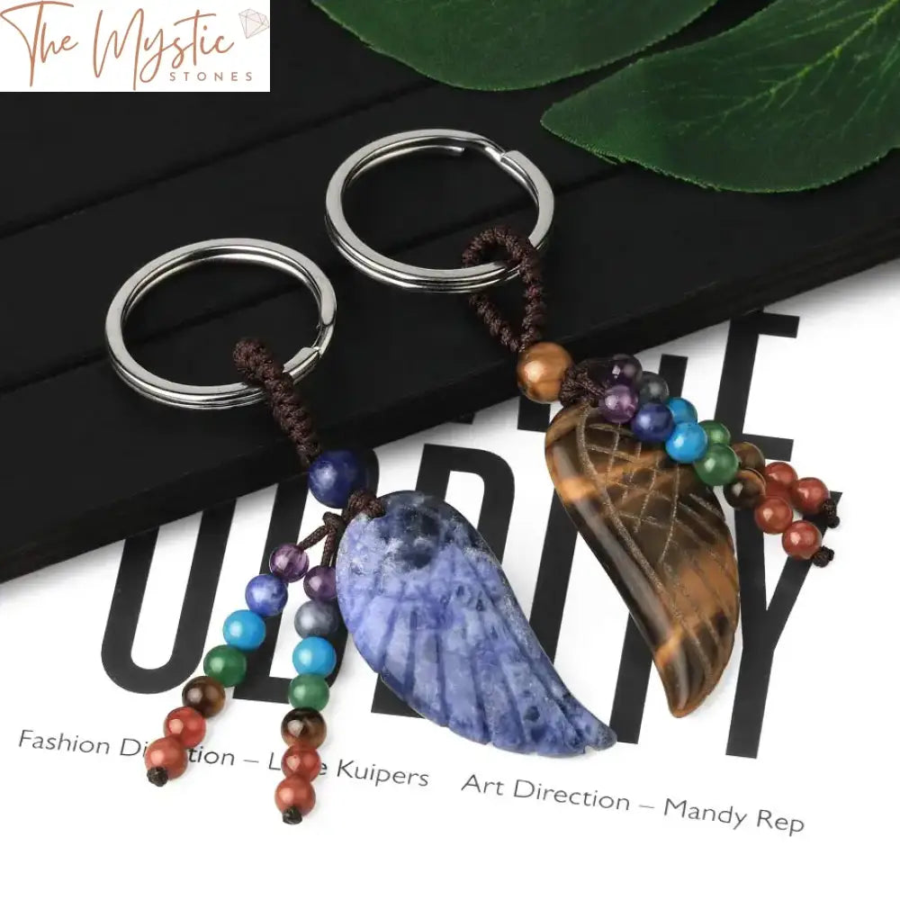 Chakra Angel Wing Gemstone Keychain