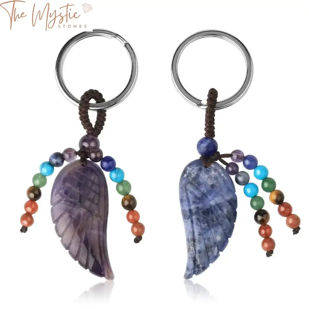 Chakra Angel Wing Gemstone Keychain