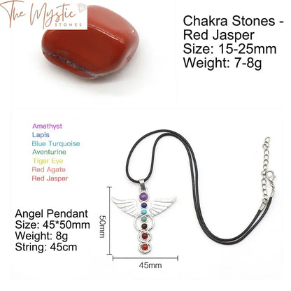 Chakra Angel Wing Heart Pendant And Polished Stone Set