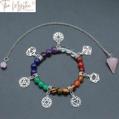 Chakra Crystal Bracelet And Rose Quartz Pendulum Kit