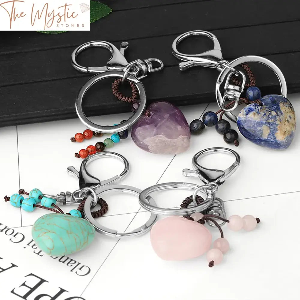 Chakra Crystal Keychain - Heart Shaped Natural Stones