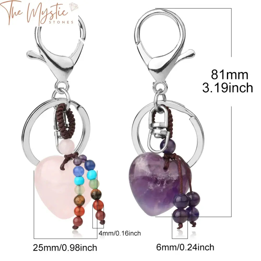 Chakra Crystal Keychain - Heart Shaped Natural Stones