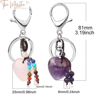 Chakra Crystal Keychain - Heart Shaped Natural Stones