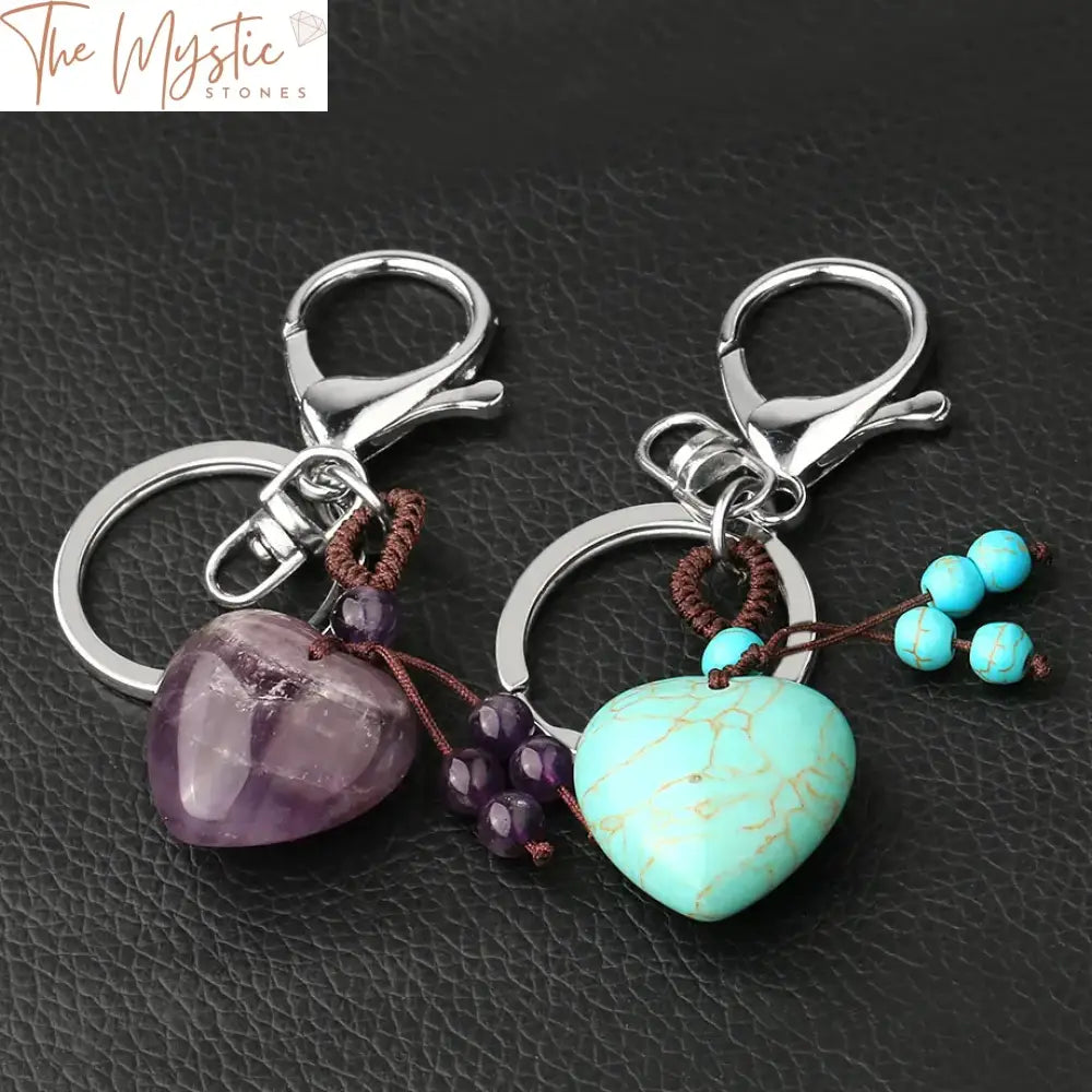 Chakra Crystal Keychain - Heart Shaped Natural Stones