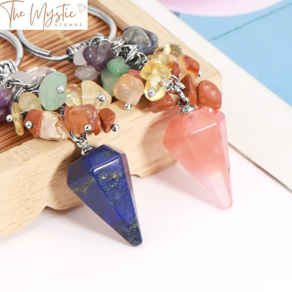 Chakra Crystal Keychain - Natural Stone Cone Pendant