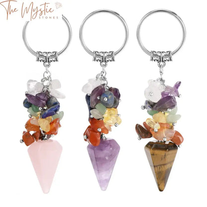 Chakra Crystal Keychain - Natural Stone Cone Pendant