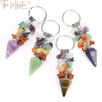 Chakra Crystal Keychain - Natural Stone Cone Pendant