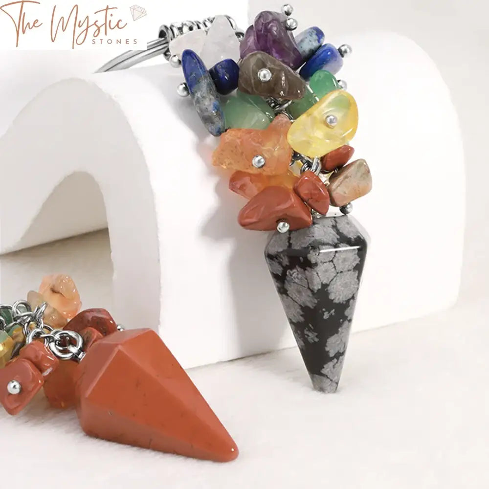 Chakra Crystal Keychain - Natural Stone Cone Pendant