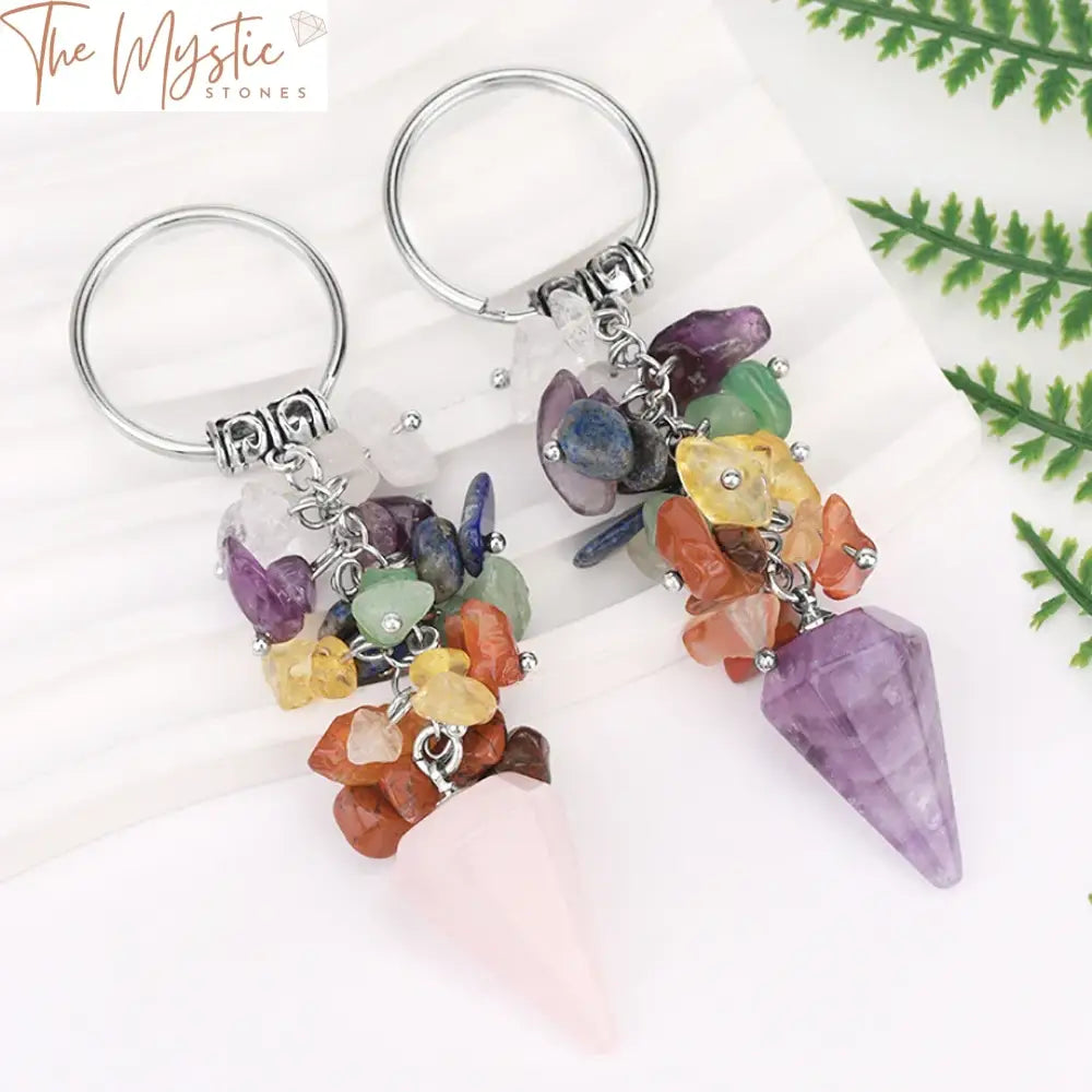 Chakra Crystal Keychain - Natural Stone Cone Pendant