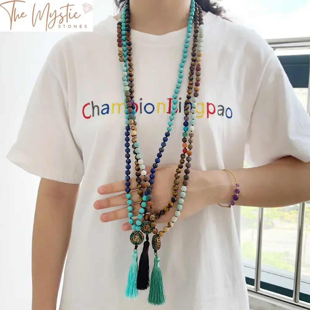 Chakra Crystal Mala Necklace With Aum Pendant