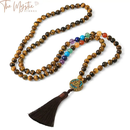 Chakra Crystal Mala Necklace With Aum Pendant