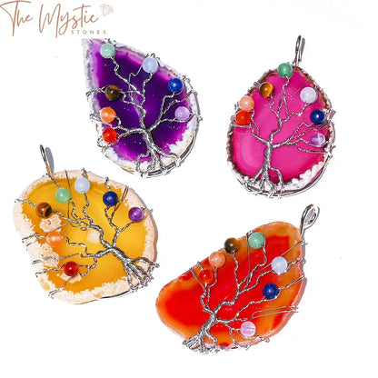 Chakra Crystal Tree Of Life Agate Geode Hanging Ornament