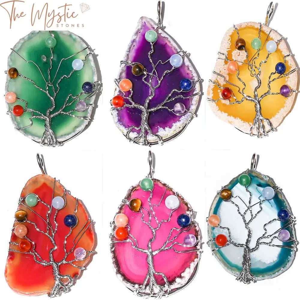 Chakra Crystal Tree Of Life Agate Geode Hanging Ornament