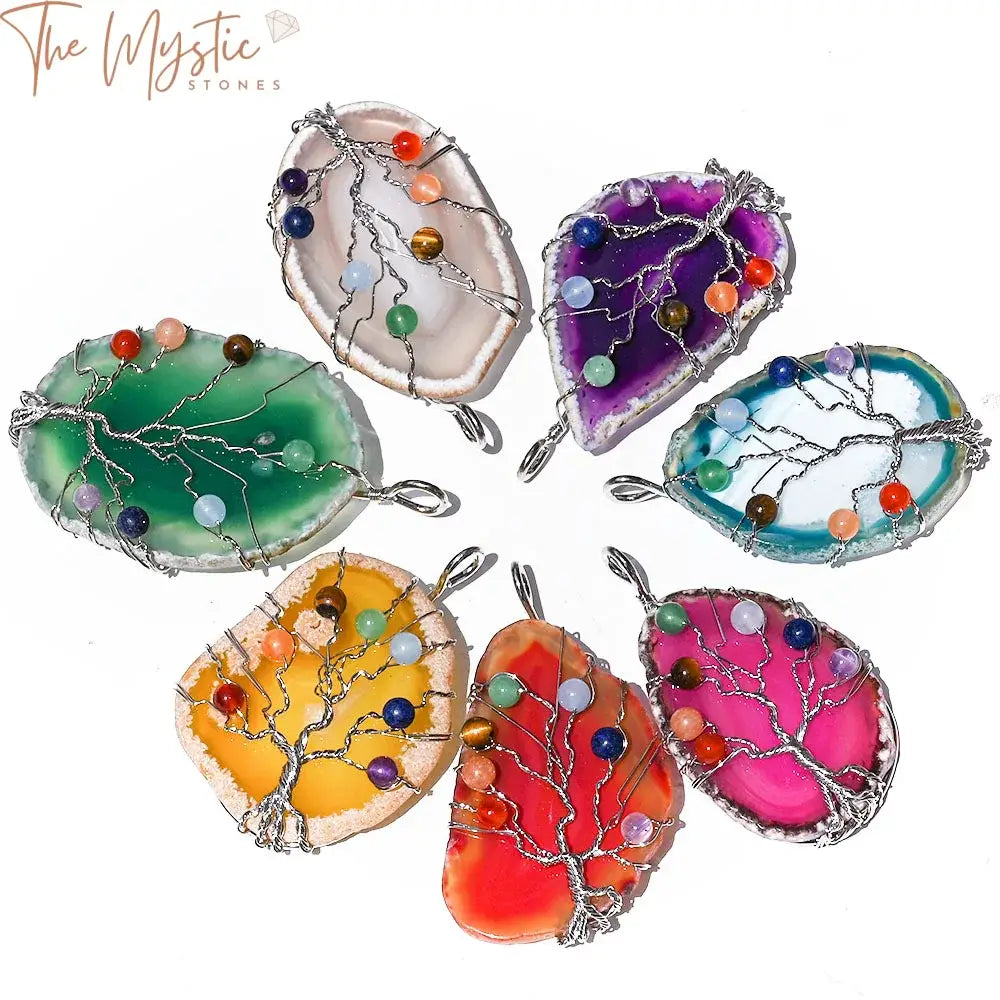 Chakra Crystal Tree Of Life Agate Geode Hanging Ornament