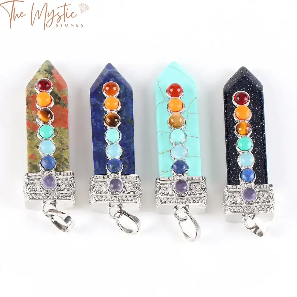 Chakra Gemstone Sword Pendant