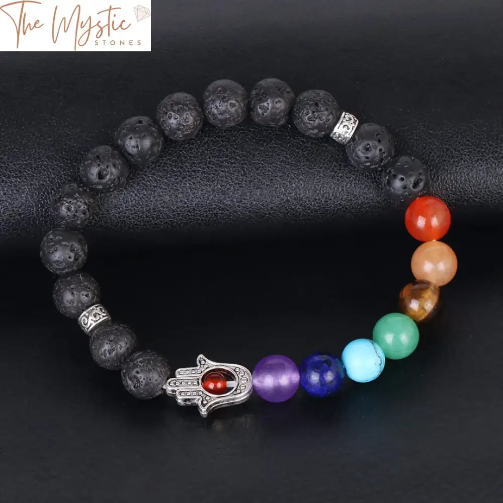 Chakra Hamsa Beaded Bracelet With Lava Stones