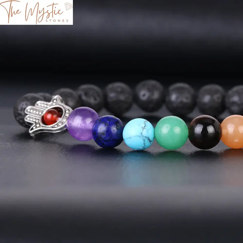 Chakra Hamsa Beaded Bracelet With Lava Stones