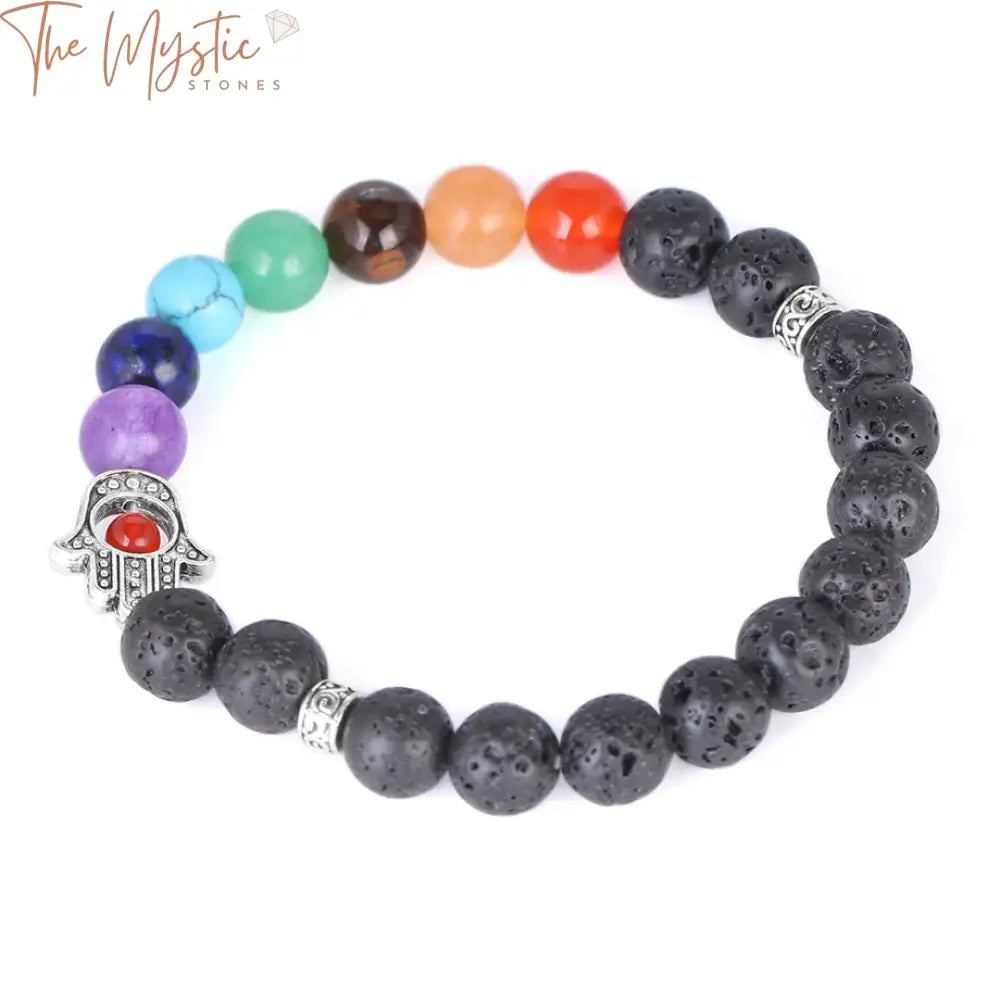 Chakra Hamsa Beaded Bracelet With Lava Stones