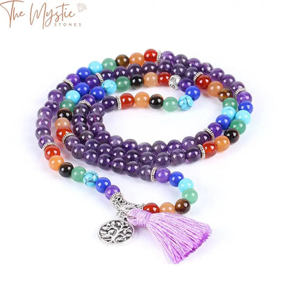 A multi-layered bracelet featuring polished purple quartz beads.