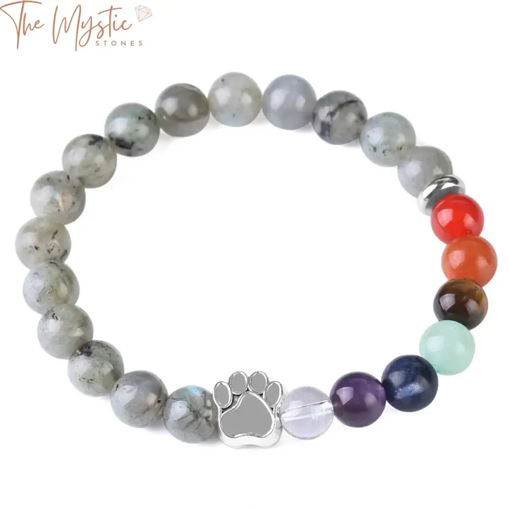 A 7 Chakra bracelet featuring a mix of vibrant natural stone beads in various colors, each representing a different chakra.