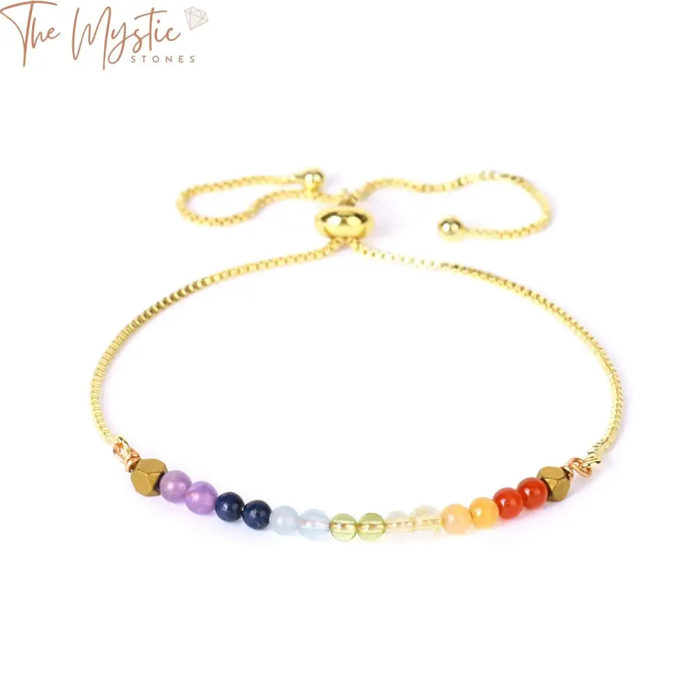 Chakra Healing Natural Stone Bracelet With Pink Crystal And Gold Stainless Steel