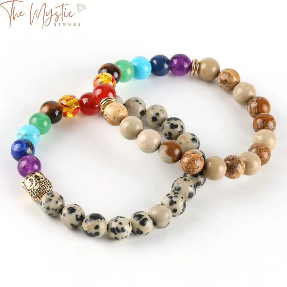 Chakra Healing Stone Bracelet With Om & Buddha Charms