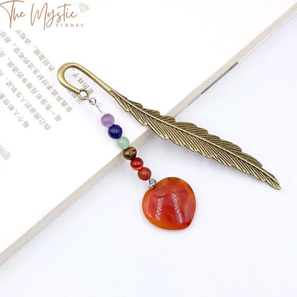 Chakra Heart Crystal Feather Bookmark