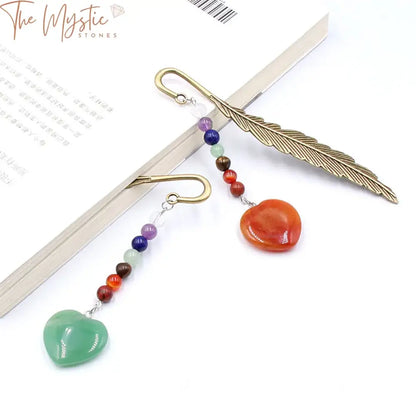 Chakra Heart Crystal Feather Bookmark