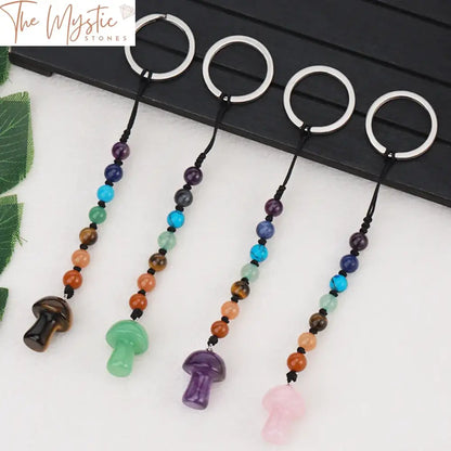 Chakra Heart & Mushroom Crystal Keyring