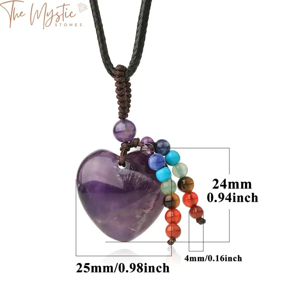 Chakra Heart Pendant Necklace With Natural Stone And Crystal Tassel