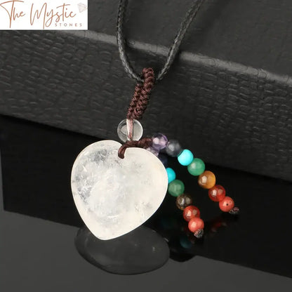 Chakra Heart Pendant Necklace With Natural Stone And Crystal Tassel