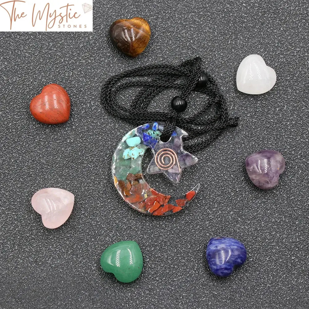 Chakra Love Heart & Orgonite Star Moon Pendant