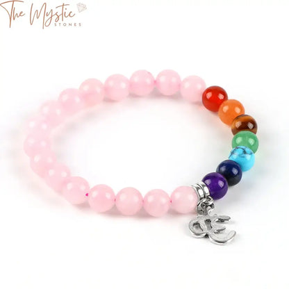 Chakra Meditation Bracelet With Natural Rose Crystals And Charms