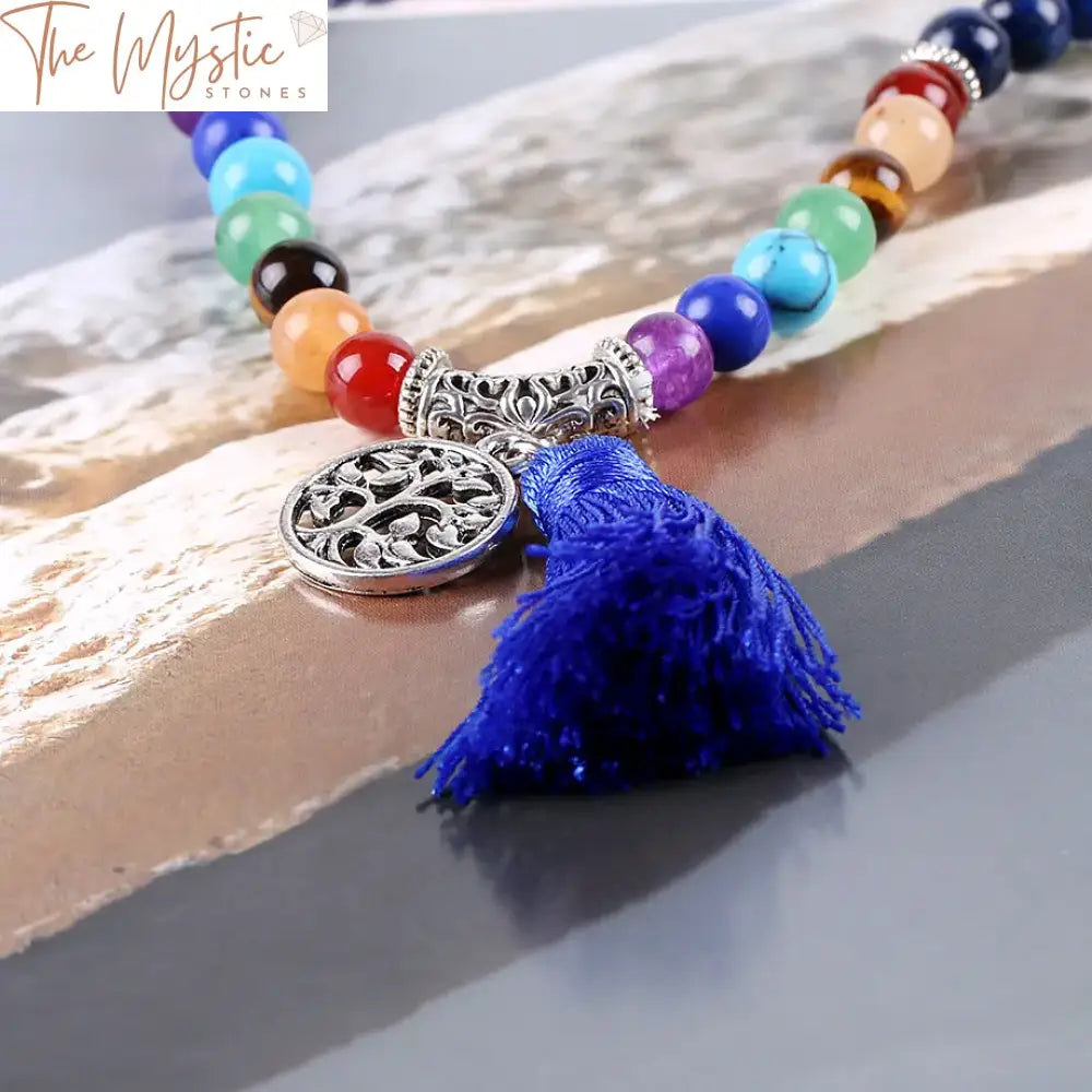 Chakra Multilayer Bracelet With Lapis Lazuli & Mala Beads