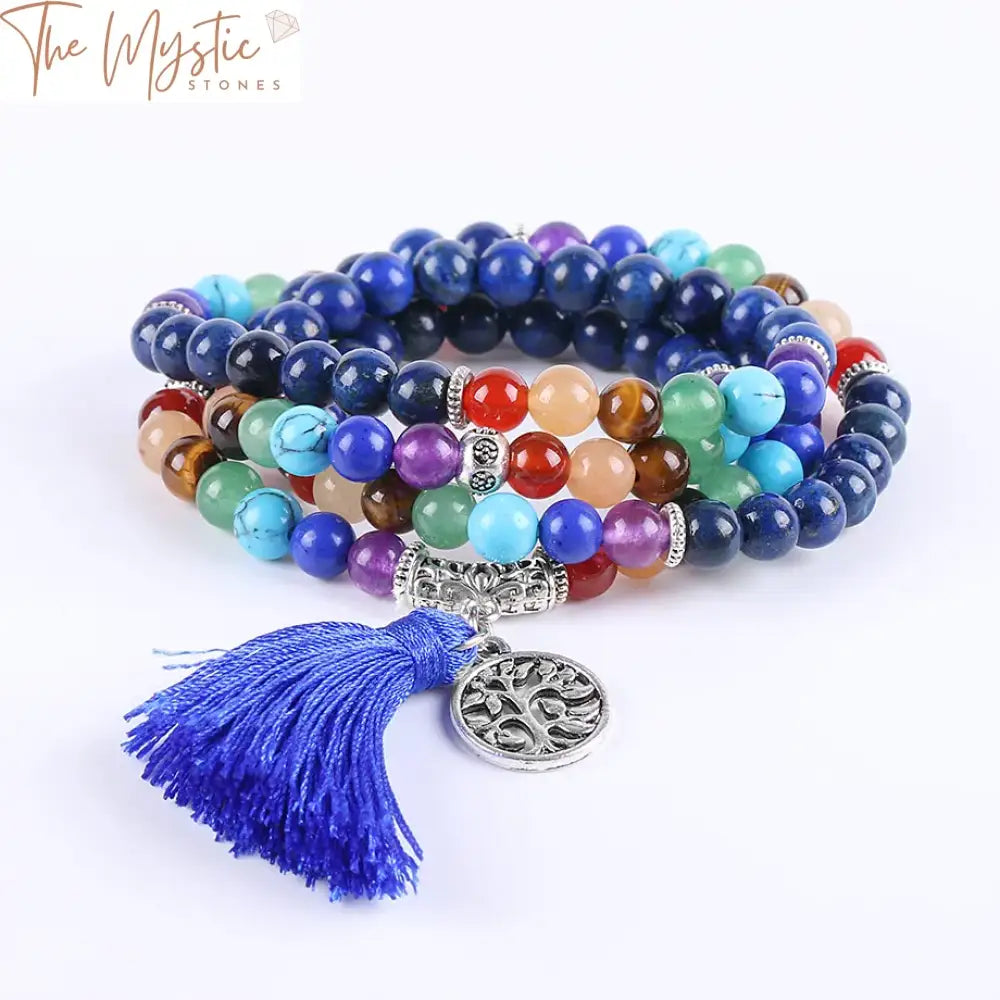 Chakra Multilayer Bracelet With Lapis Lazuli & Mala Beads