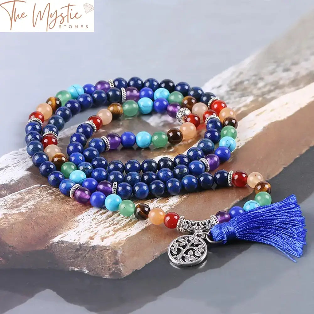 Chakra Multilayer Bracelet With Lapis Lazuli & Mala Beads