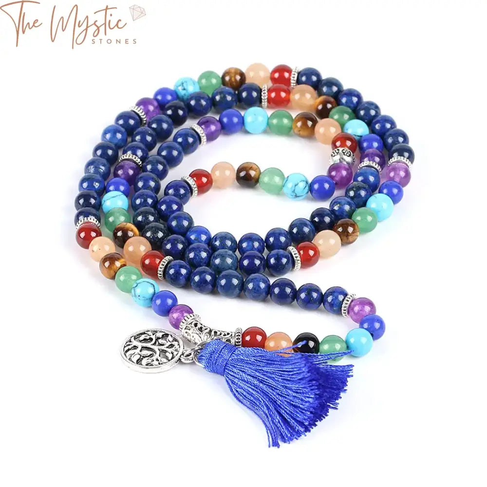 Chakra Multilayer Bracelet With Lapis Lazuli & Mala Beads