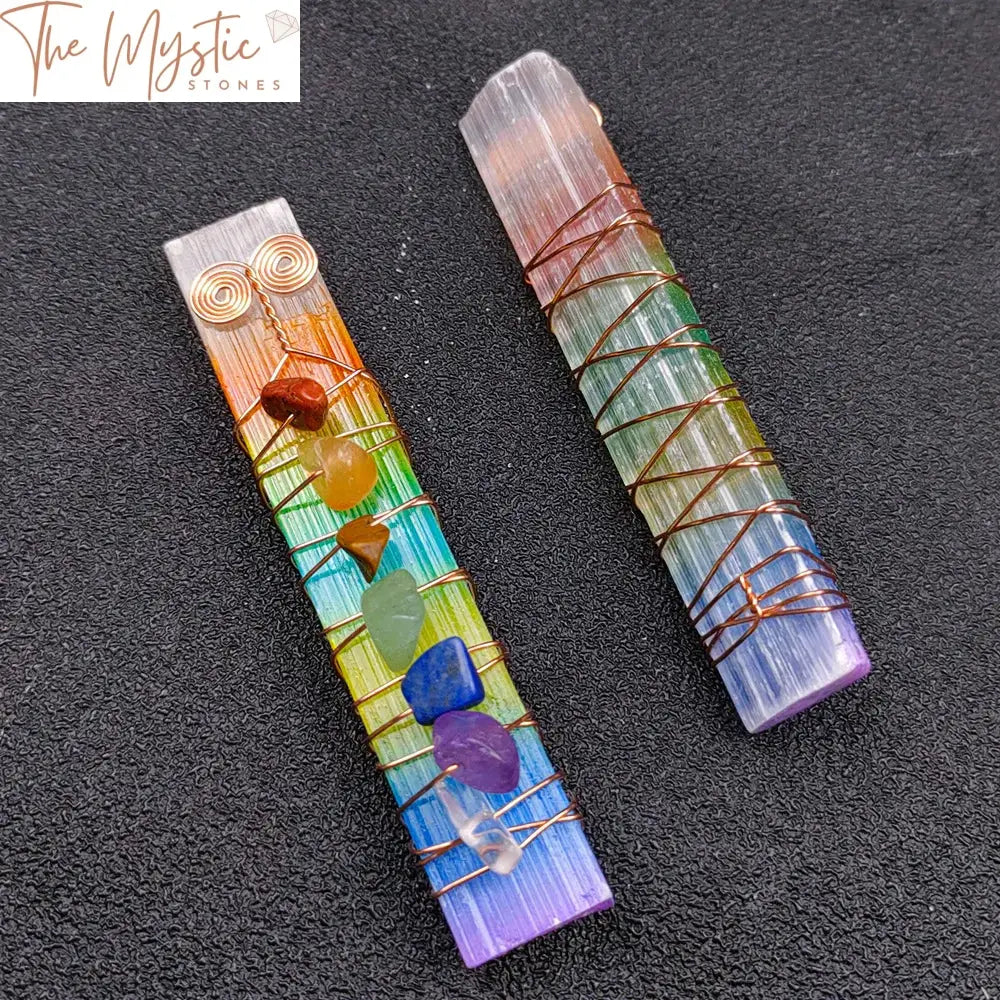 Chakra Rainbow Selenite Healing Wand